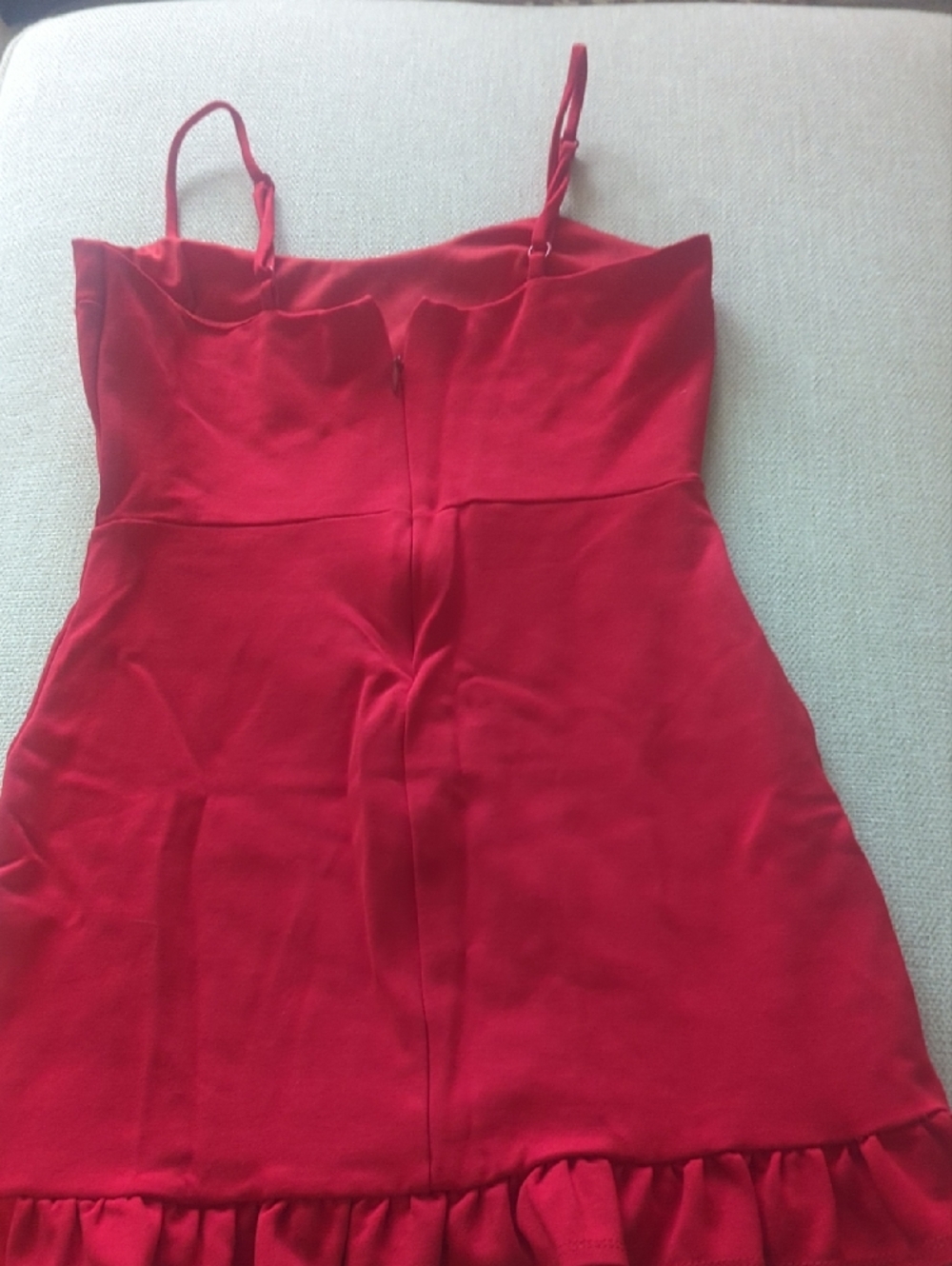 Red Spaghetti-Strap Mini Dress with Ruffle Hemline - Picture 2 of 3